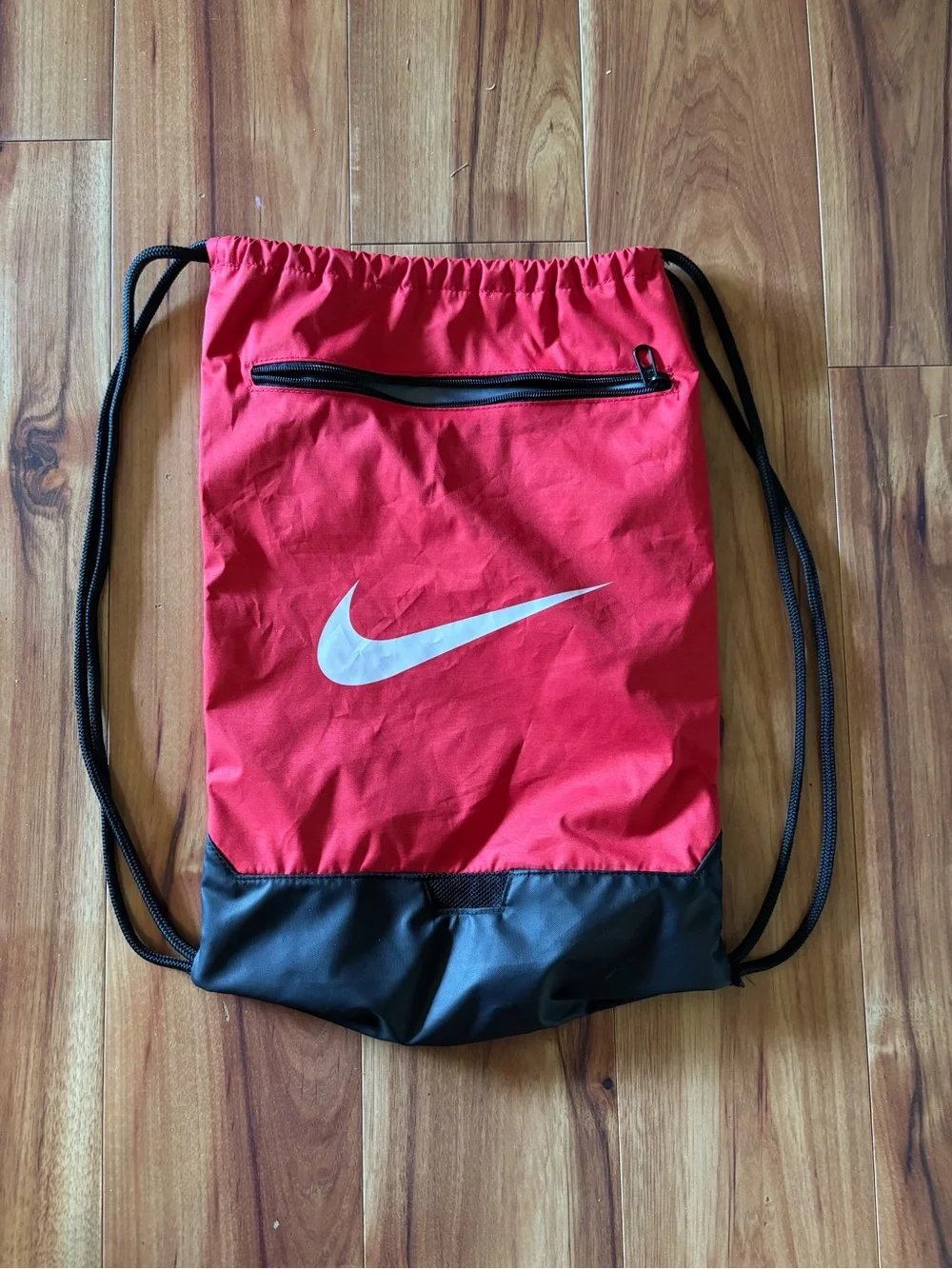 Nike Red and Black Drawstring Gym Sack with Front Zip